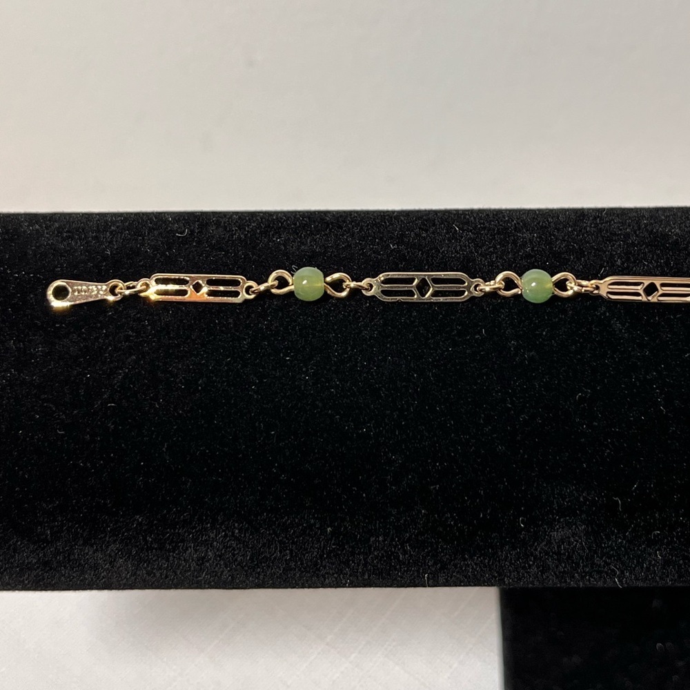 Avon Gold-Tone Link Bracelet with Green Beads